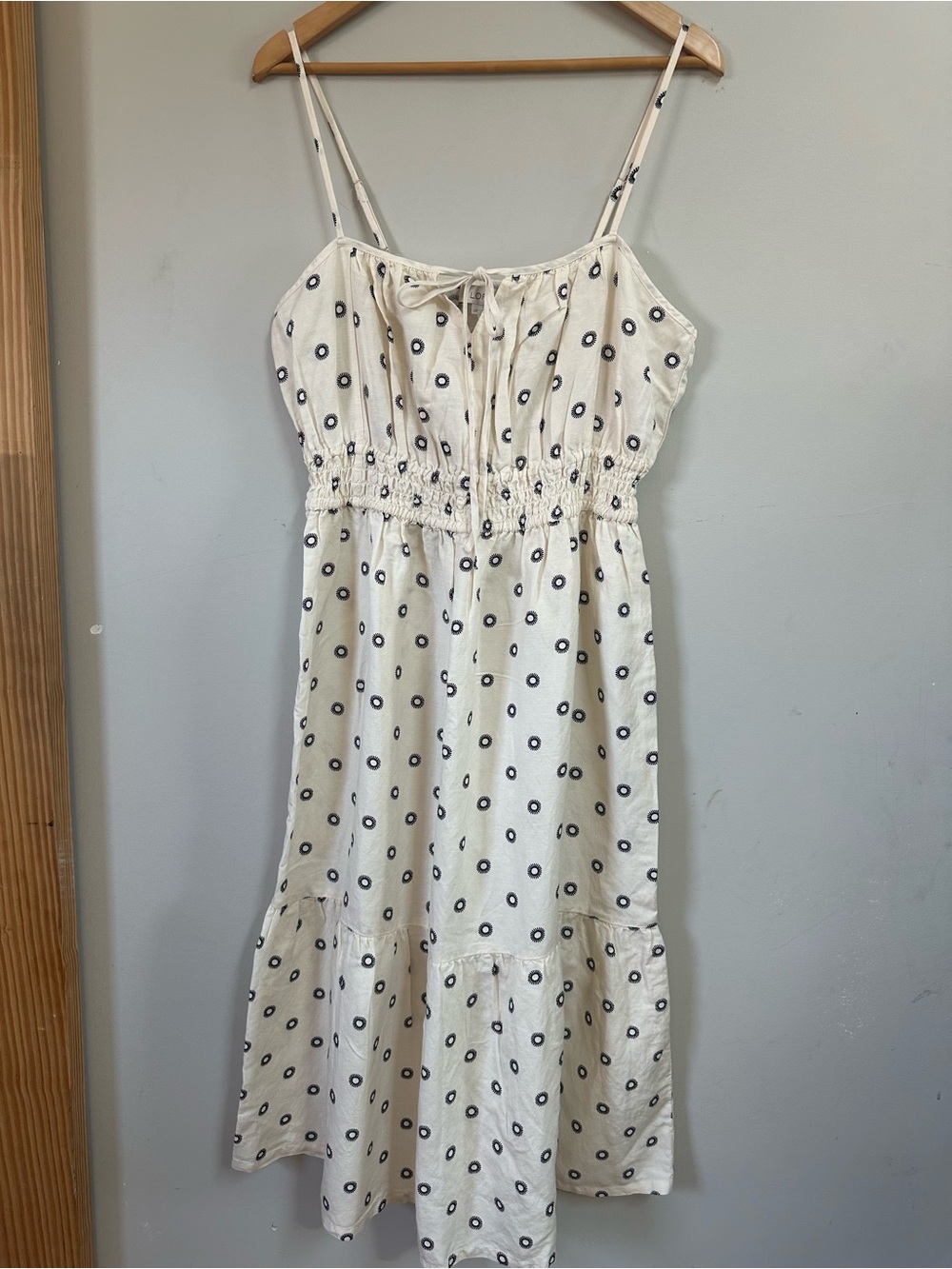 🆕 LOFT Dotted Tie Linen Blend Strappy MIDI Dress.